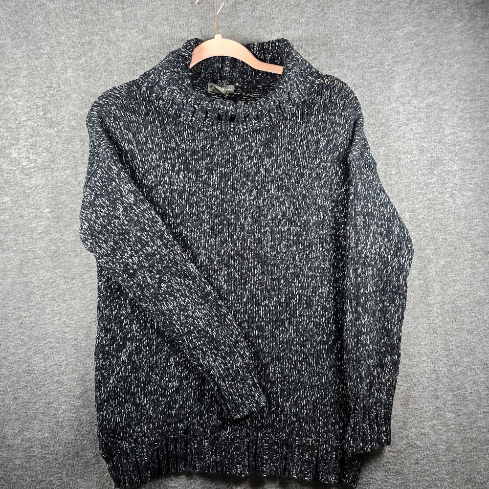 Eddie‎ Bauer Sweater Women M Long Turtleneck Black White Oversize Heavy Weight